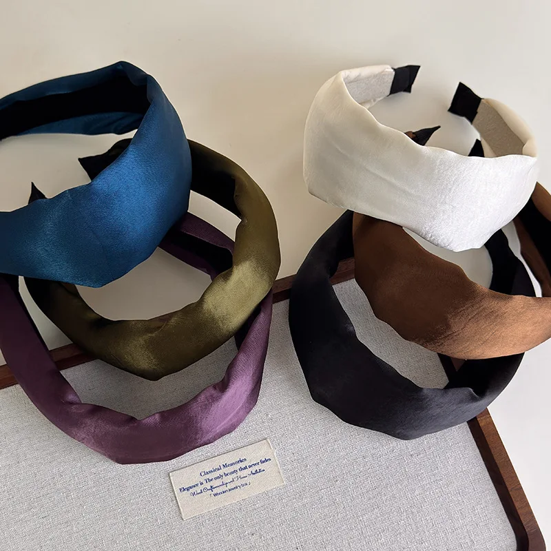 الرجعية بصيص الساتان واسعة حافة Headbands للمرأة مزاجه أنيقة هيرباند بلون الشعر هوب الإناث الإكسسوارات