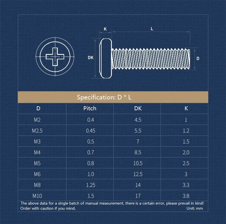 M2 M2.5 M3 M4 M5 M6 M8 M10 304 Stainless Steel Phillips Recessed Large Flat Head Screw Furniture Rivet Connector Joint Bolt