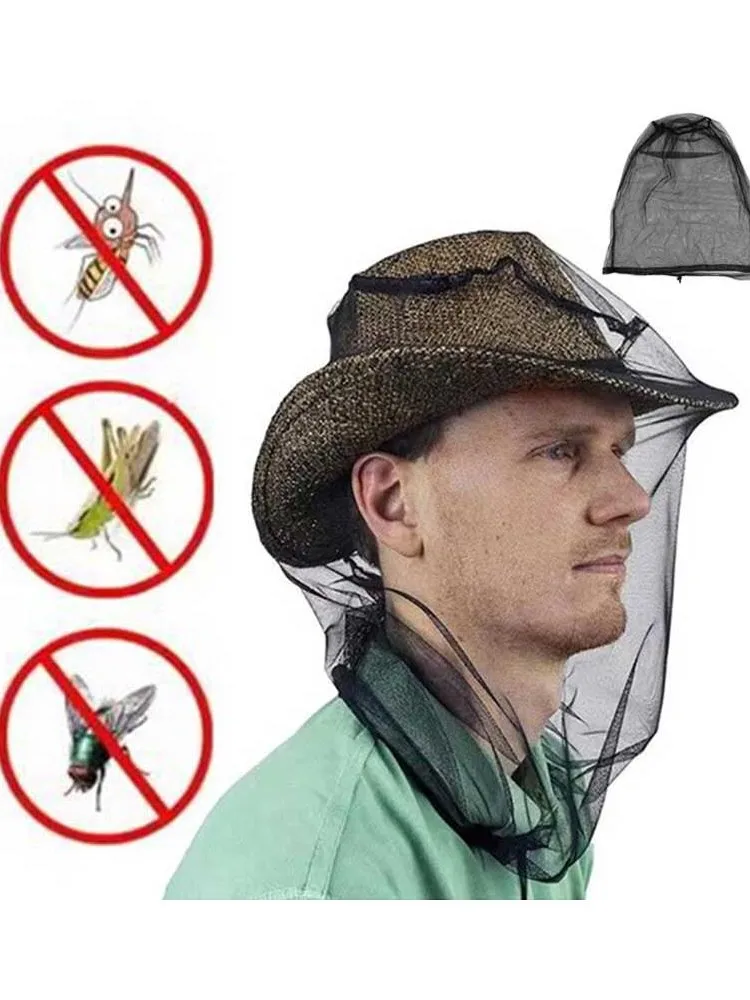 Filets de maille de tête de moustique en plein air, chapeau de jardinage chapeau anti-insectes pour la randonnée Camping pêche filets de maille de tête de moustique en plein air