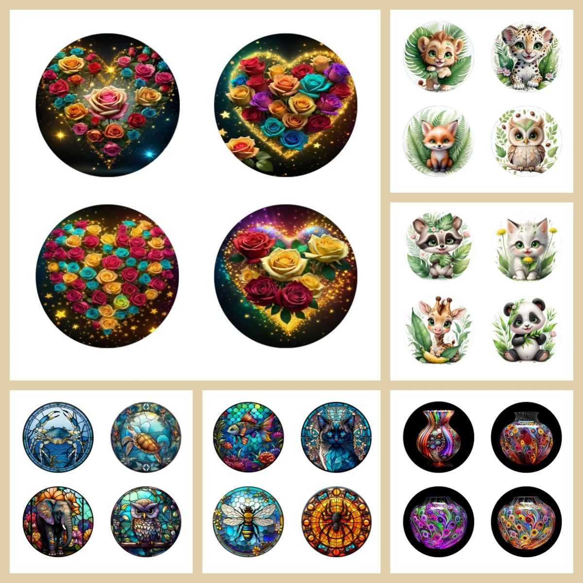 

4 противоскользящие и теплоизоляционные деревянные подставки с животными/цветочными узорами, подходящие для подарков на кухне и офисном фестивале.