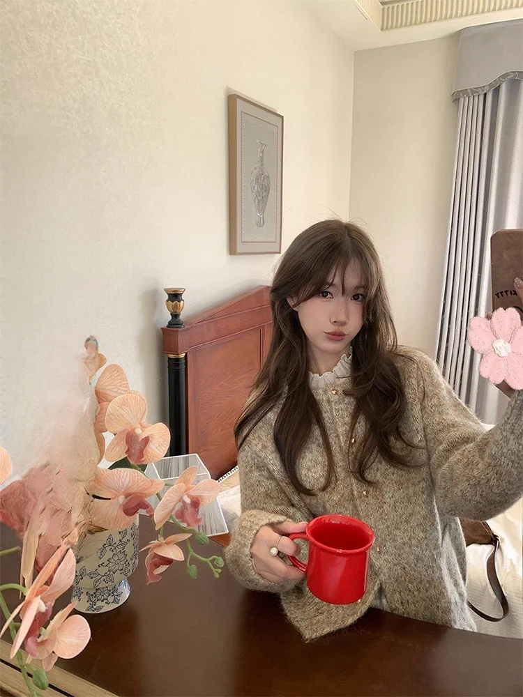 

Вязаный кардиган Miaolab Monet Little France из смесовой шерсти с золотыми пуговицами для женщин, теплый, на зиму...