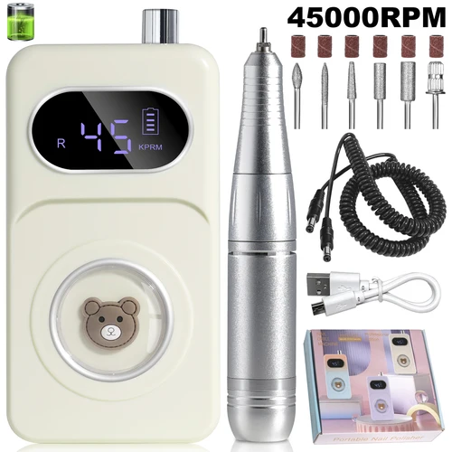 Taladro de uñas recargable de 45000RPM, máquina pulidora de Gel de uñas de poco ruido, lima de uñas eléctrica, equipo profesional de amoladora de uñas