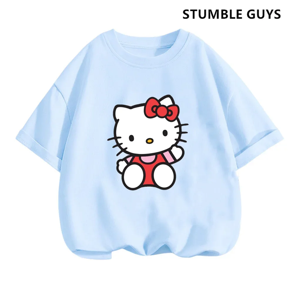 

MINISO 2024 Anime Cartoon Summer Hello Kitty Tshirt 3D Printed Clothing Kids Girls Fashion T Shirt Casual Boys Trucksuit Tops