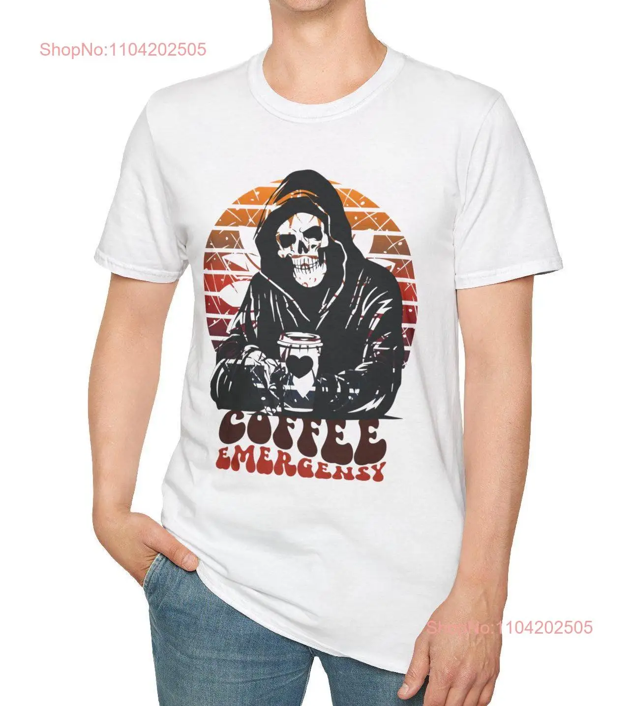 Softstyle T Shirt Death and coffee digital design vibrant colors high quality long or short sleeves