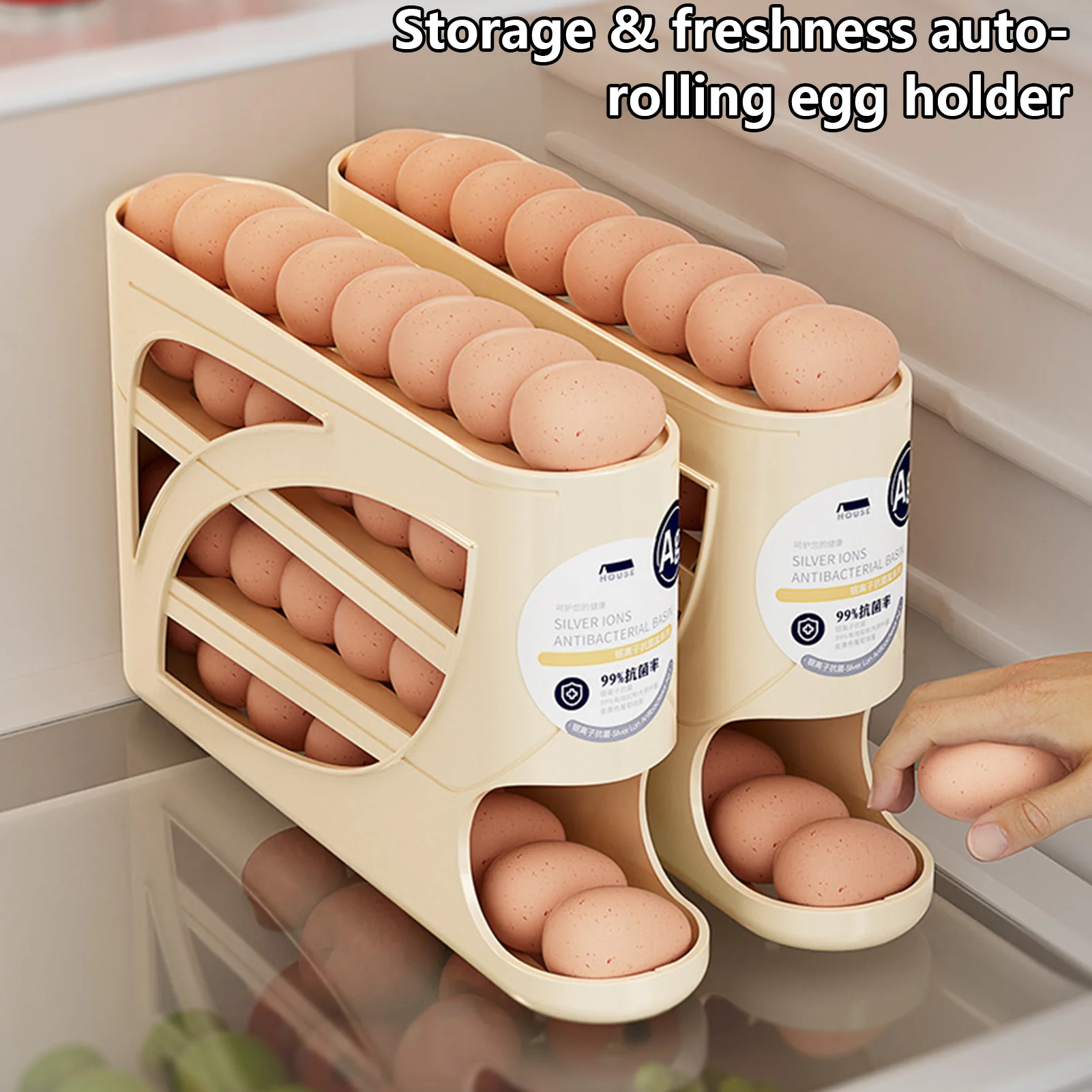 

Egg Storage Rack Intelligent Rolling Egg Storage Box For Refrigerator Cabinet Side Door Multifunctional Space Saving Organizer