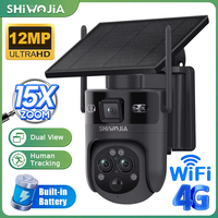 SHIWOJIA 15X ZOOM Solar Camera 4G 12MP 6K Three Lens 360° View 8W Solar Panel Security Outdoor PTZ IP Camera 15600mAh Battery