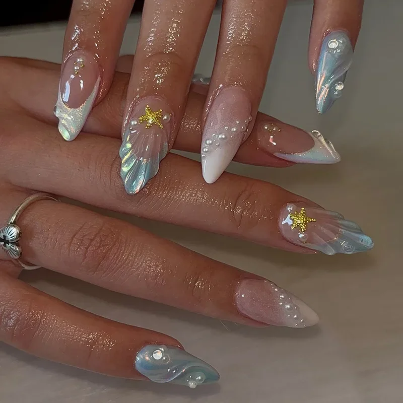 Uñas postizas 3D con forma de flor y mariposa, uñas postizas de verano, 24 piezas