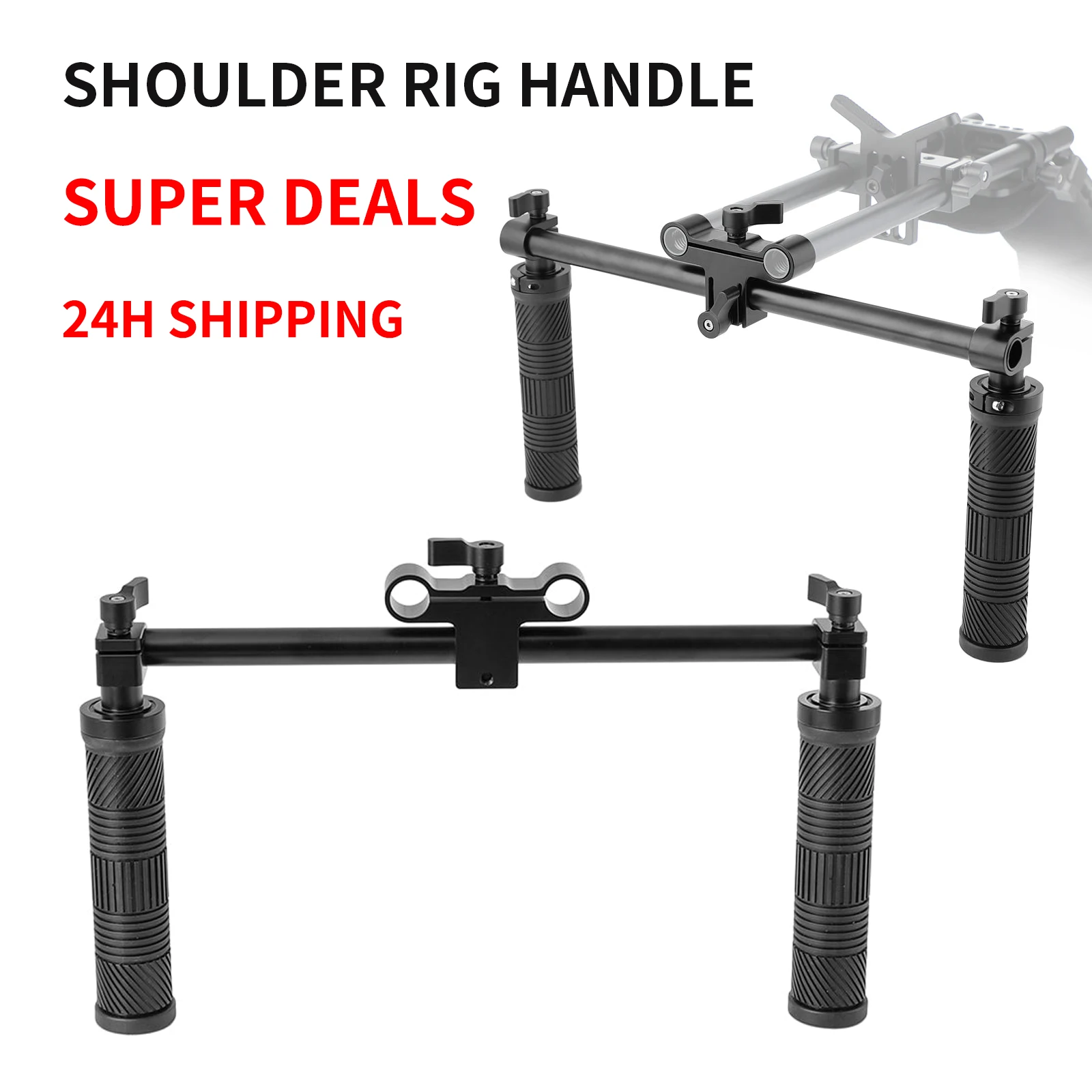 HDRIG Dual Rubber Handgrip Rig With Dual 15mm Rod Clamp Adapter For DSLR Shoulder Mount Rig Clean Sale