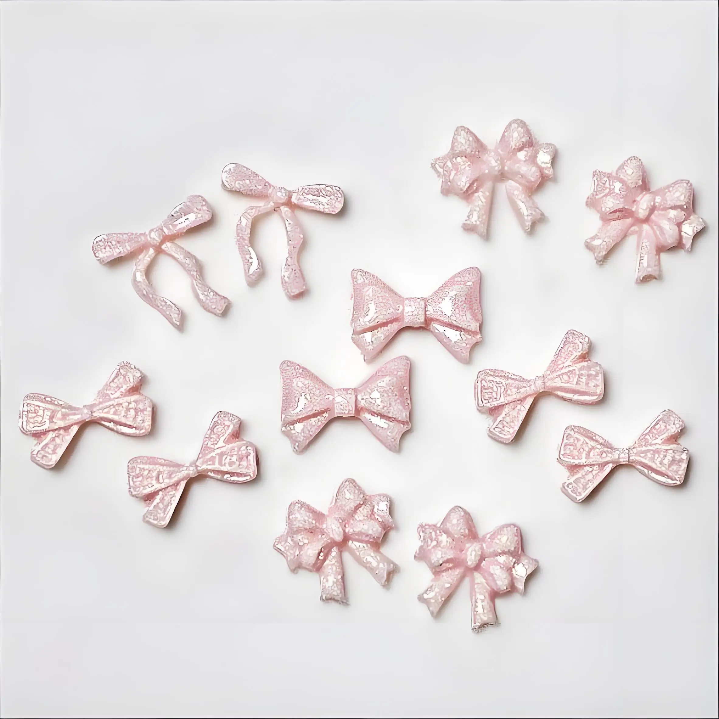 

50PCS Pearlescent Pink 3D Acrylic Nail Art Bow Charms Accessories For Glitter Nail Decoration Design Manicure Supplies Material