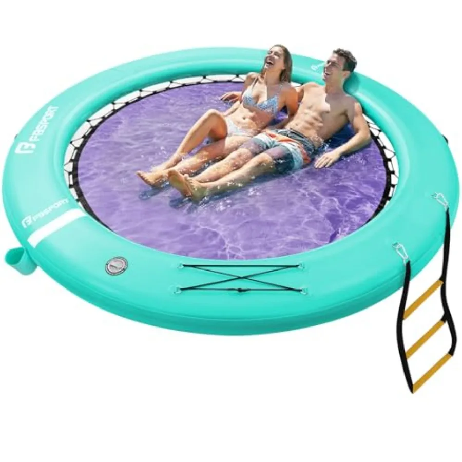 

Inflatable Water Hammock Round Floating Ring 10ft 8ft 6ft Inflatable Dock with Cupholder Sun Float Chill Raft for Lake Pool Tan