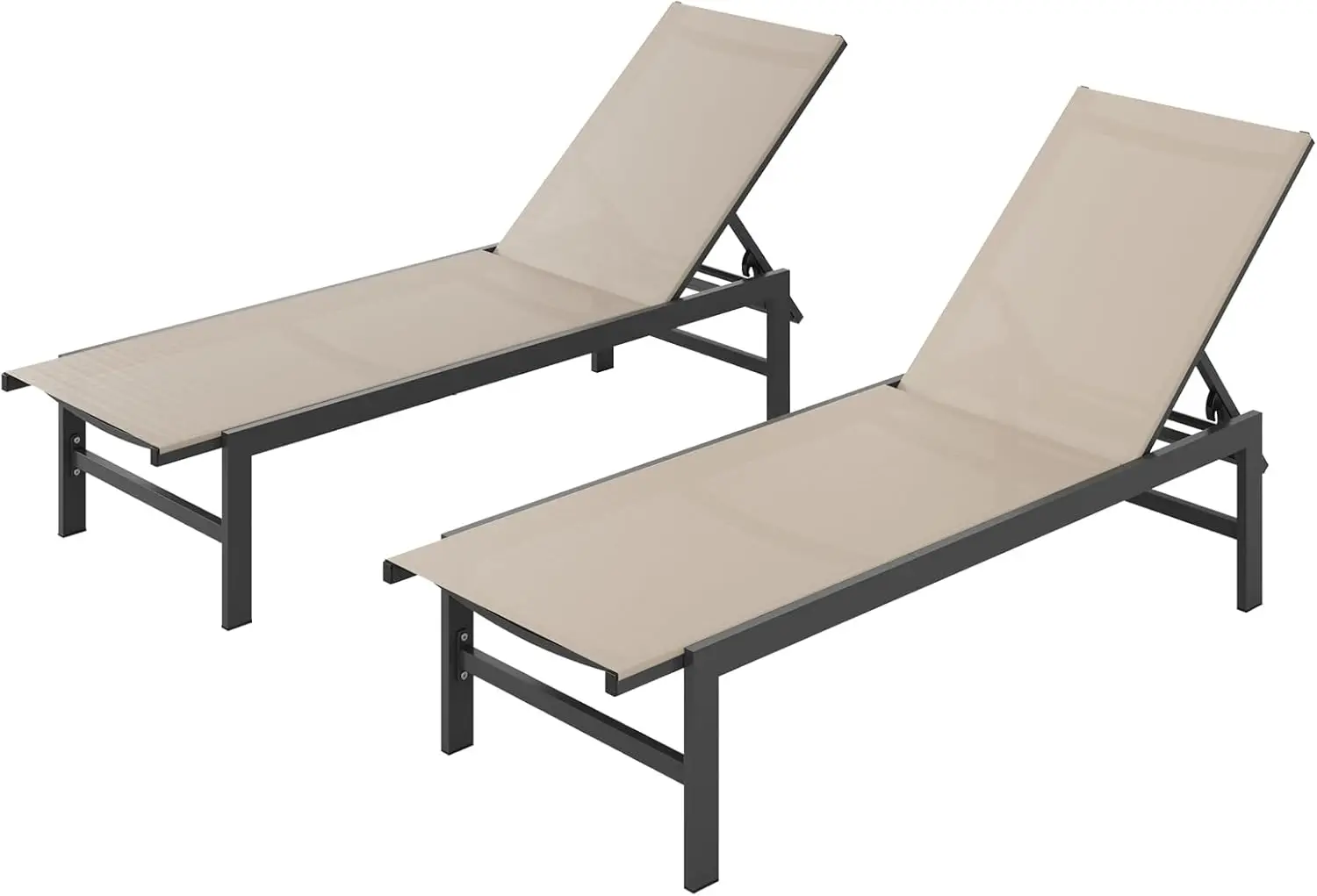 Lounge Chairs Set of 2 for Pool, Aluminum Chaise Lounge Chairs with 5-Position Recliner, Patio Lounge Chair for Backyard, Poolsi