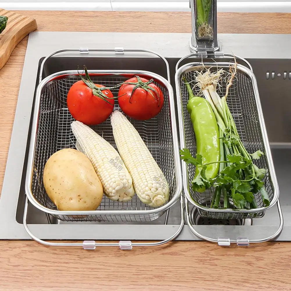 

Retractable Sink Drainer Durable Sink Basket Stainless Steel Expandable Sink Drainer Basket Versatile Kitchen for Vegetables