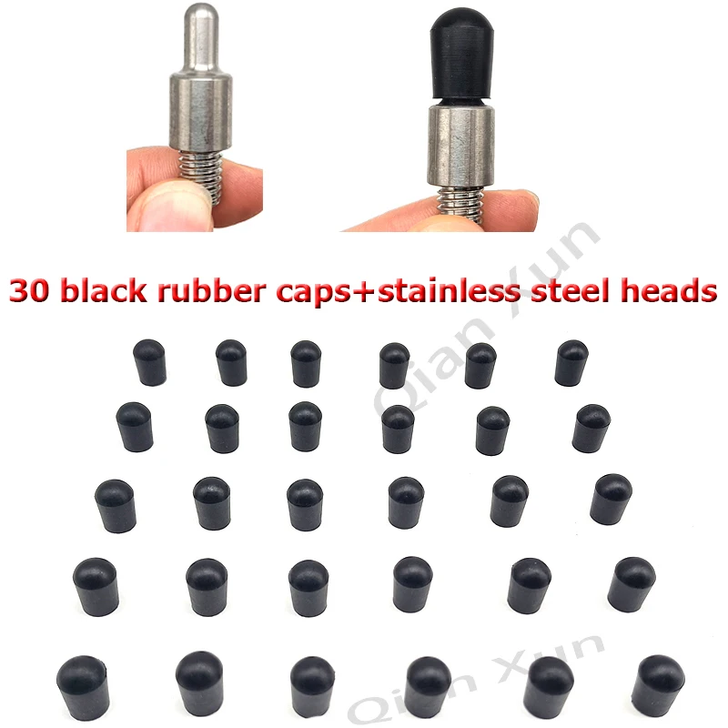 30PCS Black Rubber Caps+Stainless Steel Heads Rubber Tips For Paintless Dent Repair Hammer And Tips for Hook and PDR King Rod