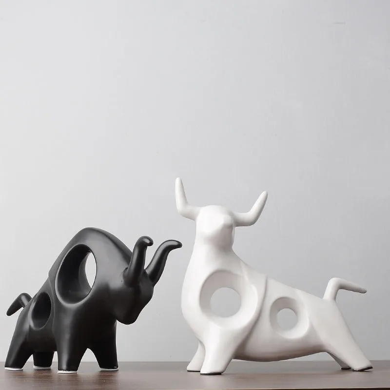 Ceramic Bull Statue for Home Office Decor Nordic Minimalist Figurine for Living Room Bookshelf Bar Cabinet and Entryway Display