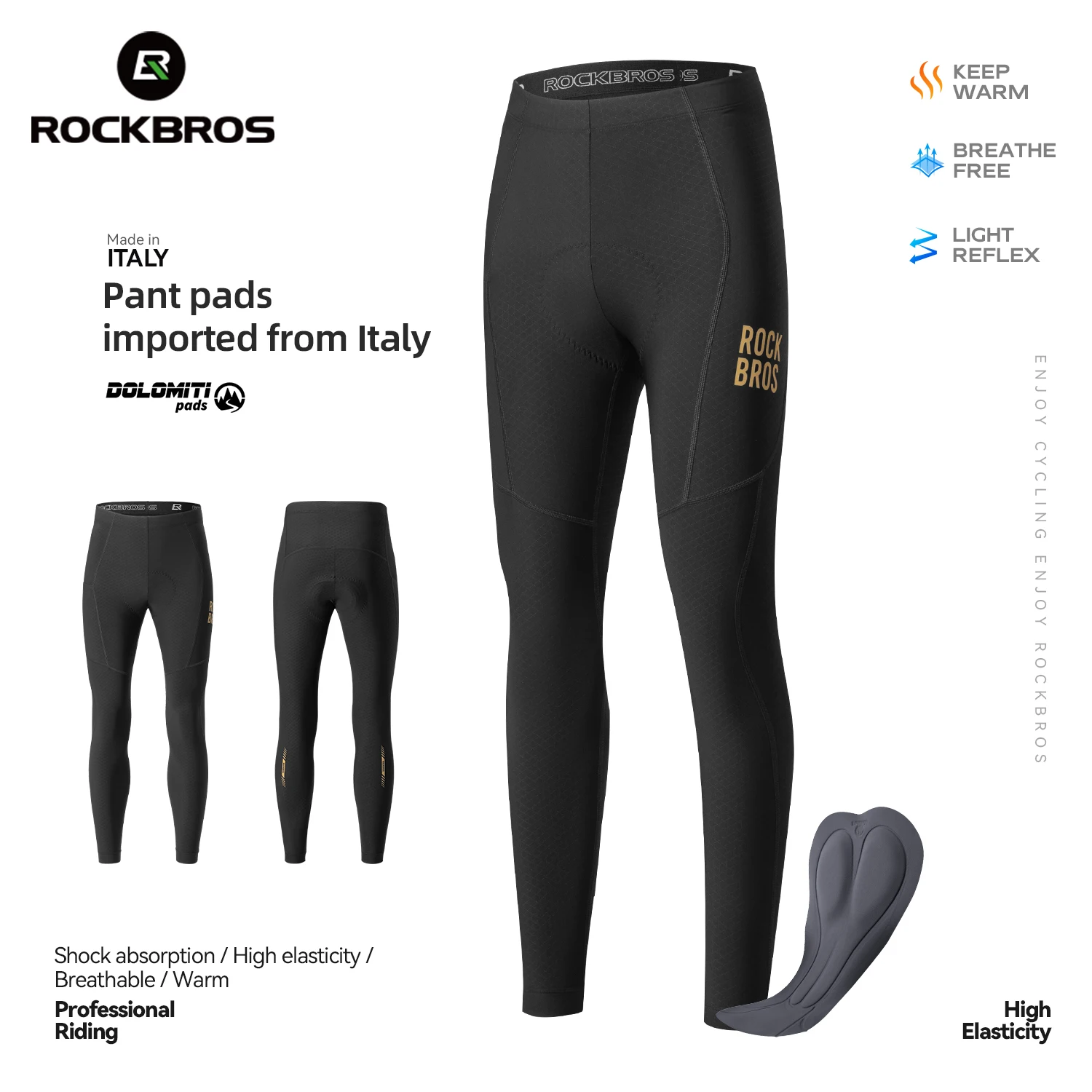 ROCKBROS Bicycle Pants Italy Imported Pant Pads Shock absorption Thermal Fleece Windproof Long Bike Pants  Road Bike Warm Pants