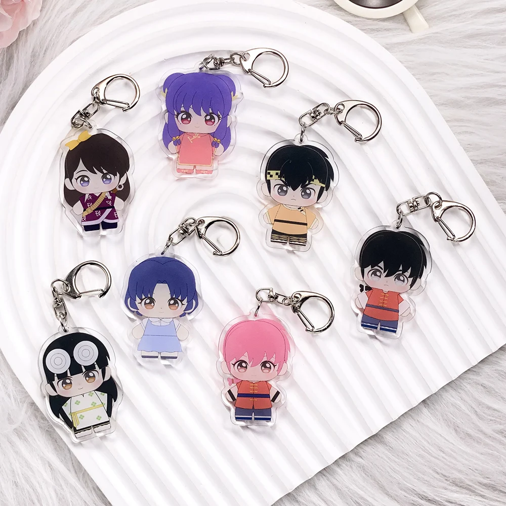 7Pcs Anime Characters Ranma ½ Acrylic Car Keychain Cute Bag Charms Accessories Funny Backpack Key Holder Keyring Friends Gifts