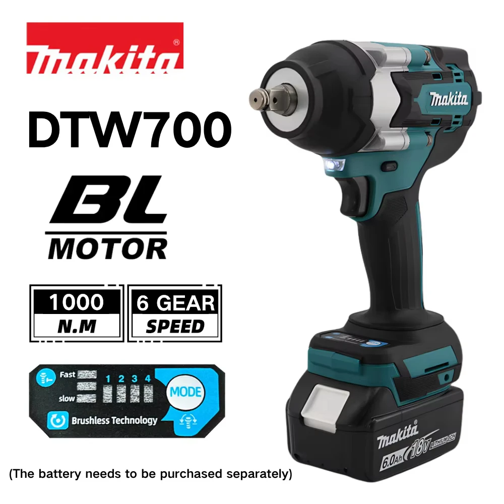 

Makita DTW700 Brushless Electric Wrench High Torque 18V Cordless Drill Screwdriver Rechargeable Electric Tools Torque Wrench