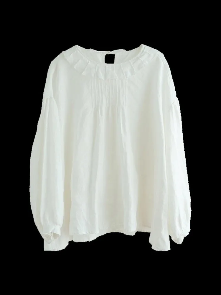 2026年早春 レディース コットンリネン irt 花柄襟 インナーウェア 多用途 日本製 スレ アーティスティック レイヤリングトップ