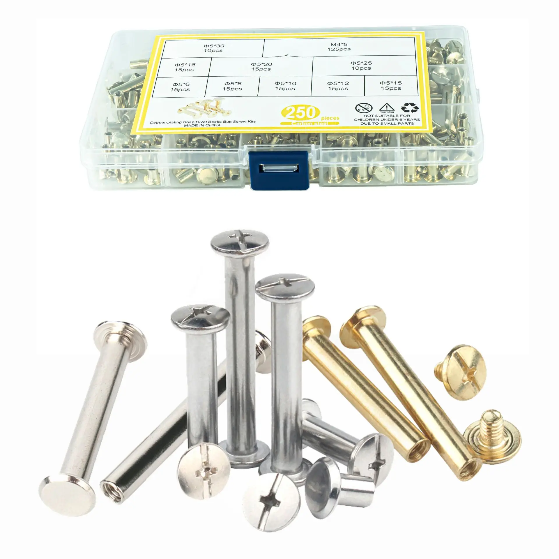 

250pcs Copper Plated M5 Binding Chicago Screws Nail Rivet Studs Leather Bag Accounk Photo Album Butt Assembling Screw Nail Rivet