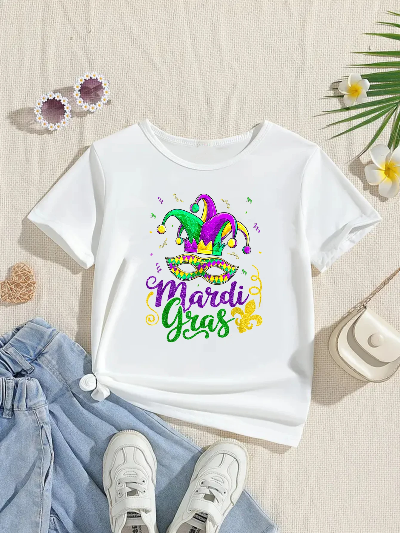 

Happy Mardi Gras Printed T Shirt Boys/Girls Mardi Gras Gift T-Shirt Kawaii Carnival Kids Clothes Toddler Shirt Summer Shirt