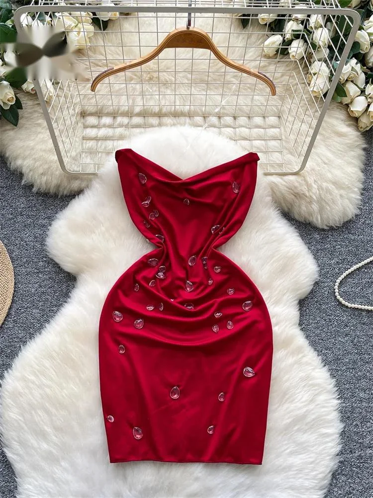 

Модное мини-платье с бисером, прозрачными бретелями, воротником-стойкой, облегающее, с открытой спиной, для лета, женское, сексуальное