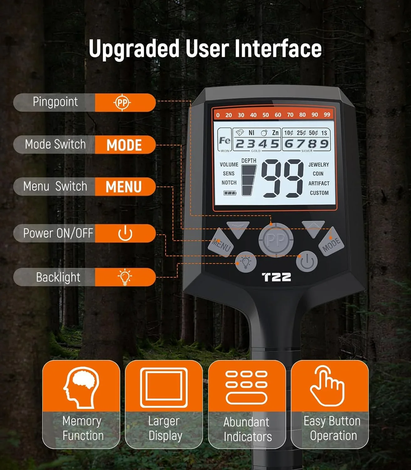 Metal Detectors Treasure Hunting Gold Underground T22 Detector That Detects 5 Meters Gold Detector Hand Machine Dtecteurs Dor