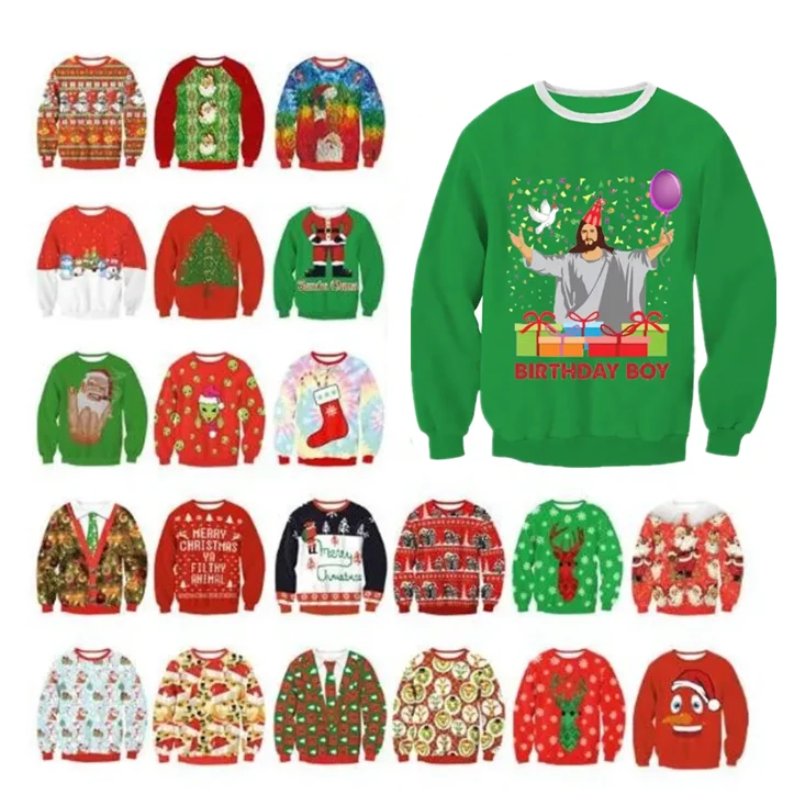 New Unisex Men Women 2024 Ugly Christmas Sweater For Holidays Santa Elf Christmas Printed Novelty Autumn Winter Blouses Clothing