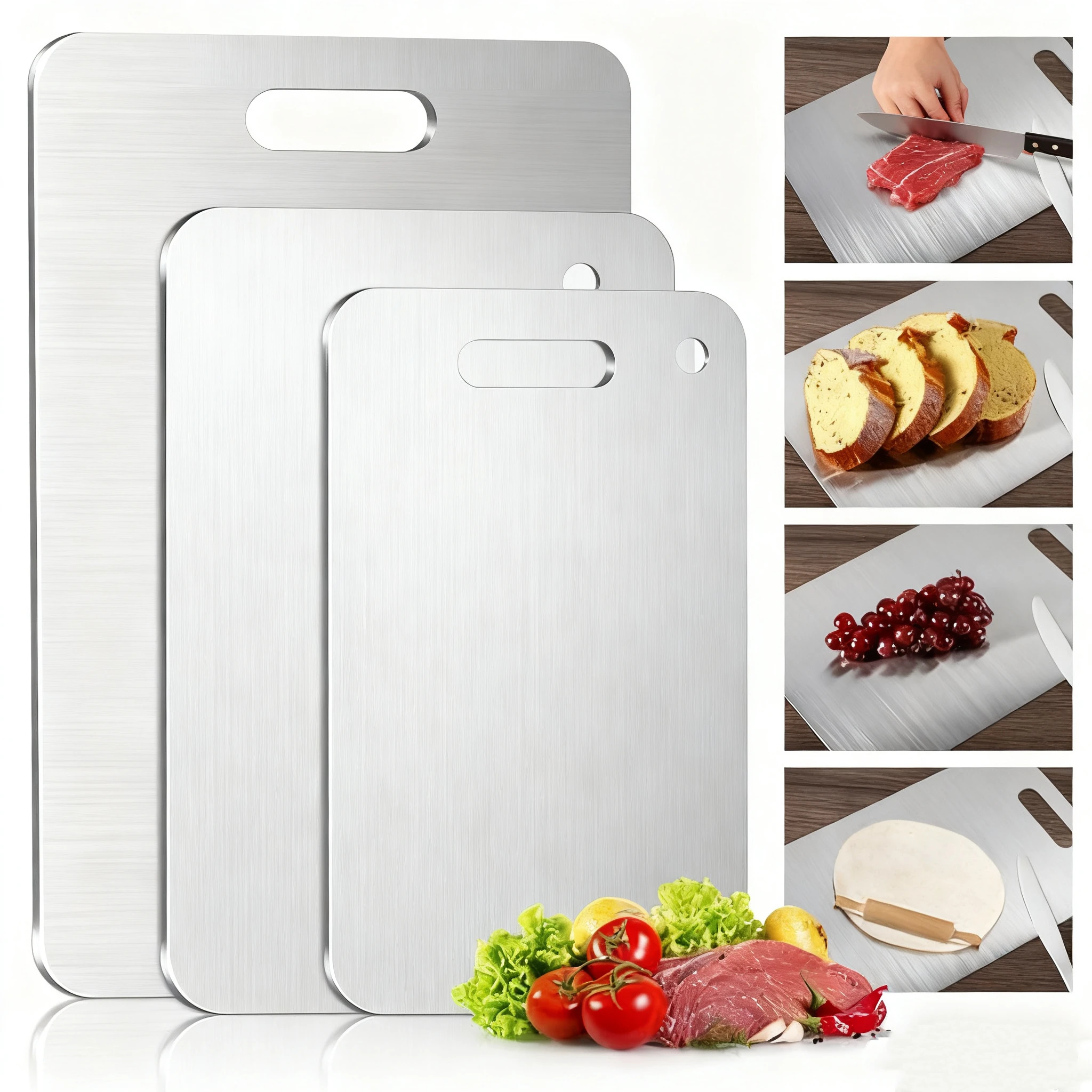 

3 шт. разделочные доски из нержавеющей стали для кухни, разделочные доски из металла с антипригарным покрытием 304 для мяса, фруктов и овощей, посудомоечная машина
