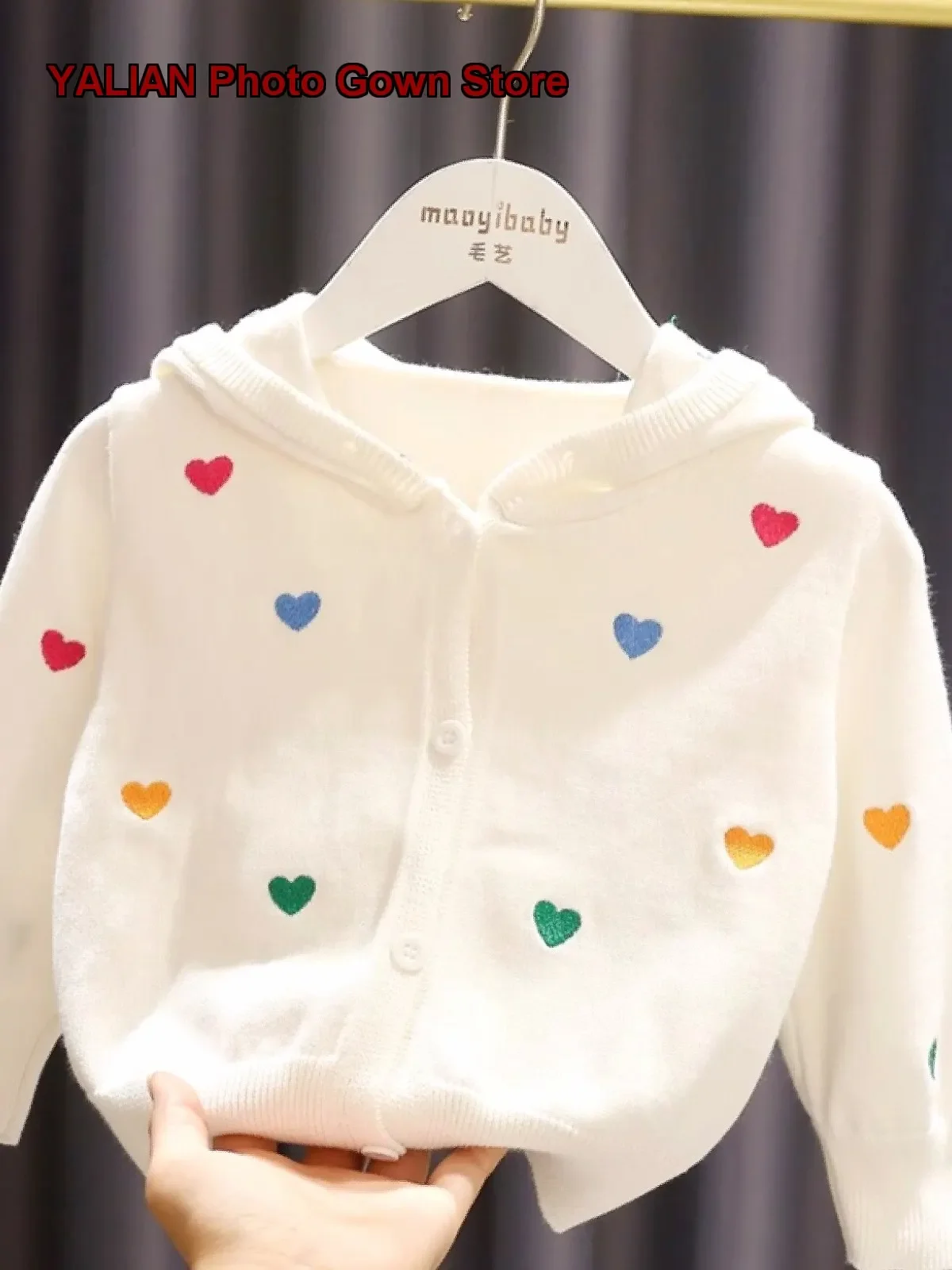 Baby Girl Hooded Knit Top Spring Autumn Cotton Love Pattern Coat Toddler Fall Clothes