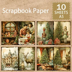 10 Sheets A5 Size Christmas Family Scene Background Vintage Grunge Journal Planning Scrapbooking