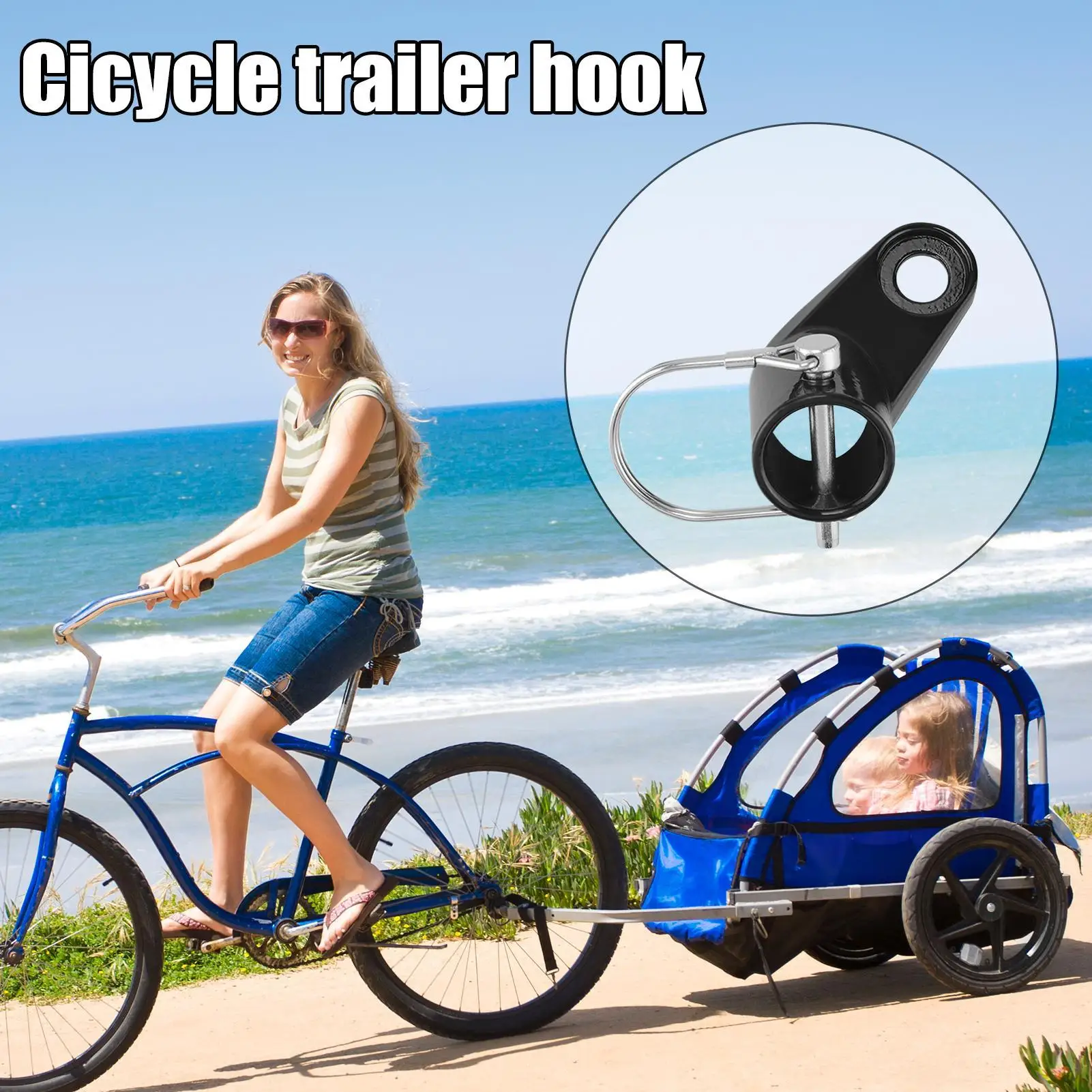 

Steel Metal Bike Trailer Coupler With Buckle Practical Bicycle Attachment Hitch Angled Elbow Towing Head Mounting Adapter black