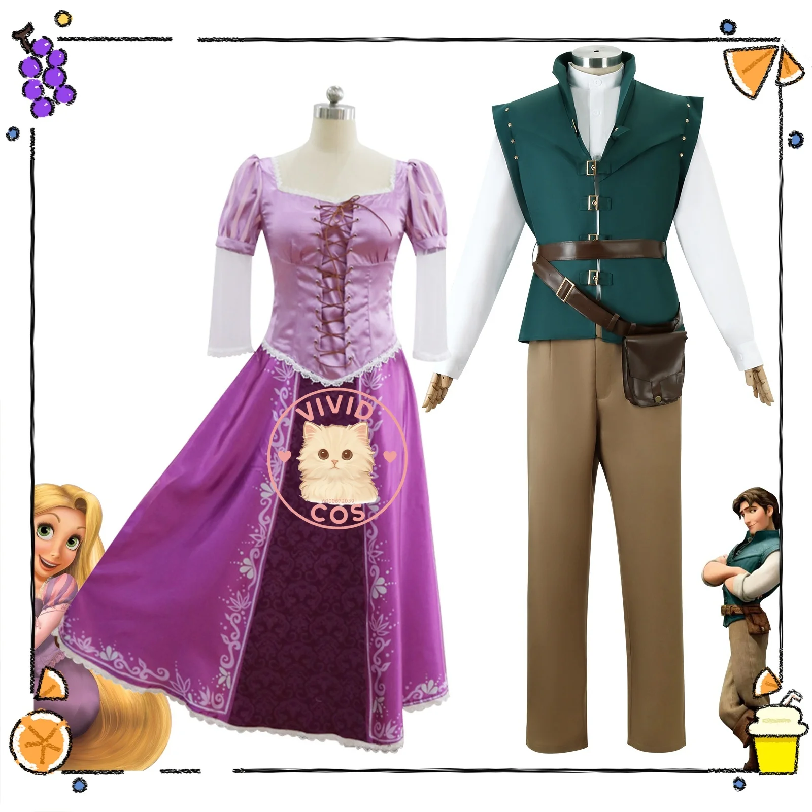

Rapunzel Flynn Rider Children's Cosplay Costume Halloween Party Flowing Purple Dress Complete Women's Clothing Set Anime-style