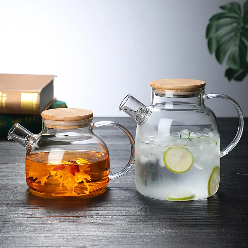 1L/1.8L Borosilicate Glass Teapot Set Clear Teapots With Cup Removable Filter Spout Drinkware For Loose Leaf Blooming Tea