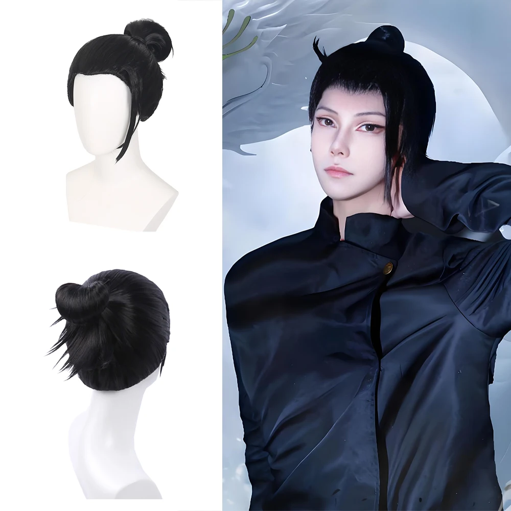 Anime Jujutsu Kaisen Geto Suguru Cosplay Synthetic Hair Black Beauty Pointed Hair Bun Unisex Daily Party Heat Resistant Wig