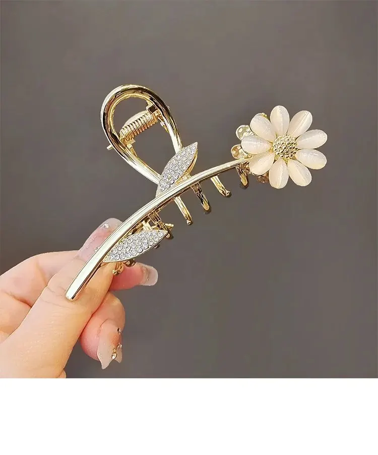 Advanced Sense of Flowers Fashion Imitation Cat Eye Sunflower Shark Clip Back of the Head Gold-plated Plate Hair Grip Clip Hair