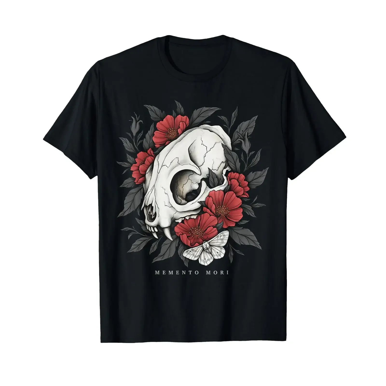 Vulture Culture Cat Skull Memento Mori Moth Gothic Occult T Shirt black vintage Washed Breathable streetwear Casual