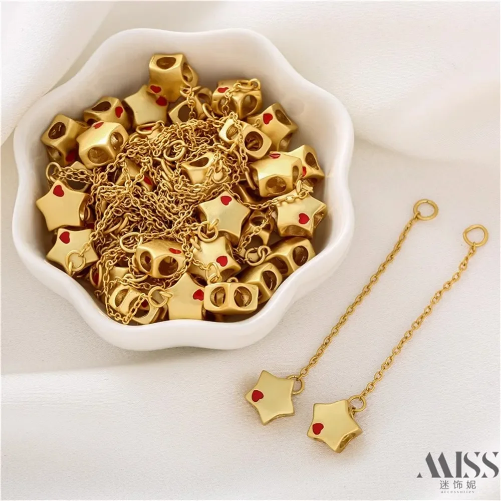 18K الذهب ملفوفة الخماسي قطرة النفط الحب ثقب كبير حبة سلسلة معلقة DIY بها بنفسك اكسسوارات سوار سلسلة معلقة سلسلة السلامة #5