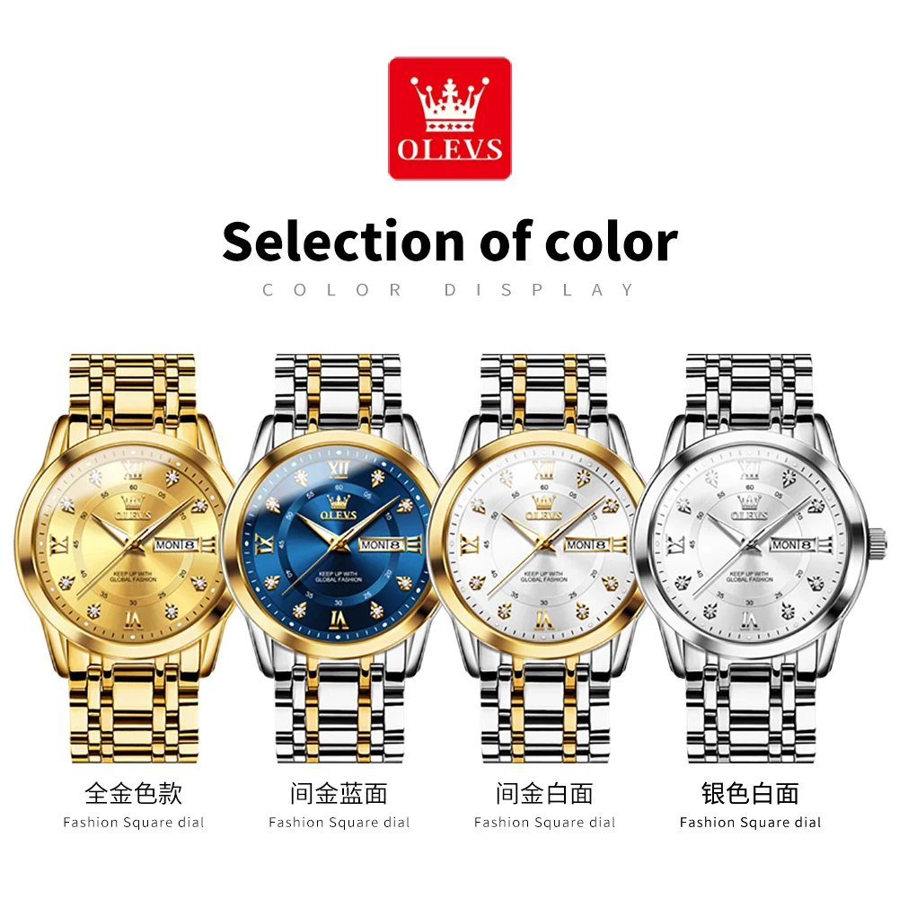 OLEVS Watch for Men Luxury Wristwatch Stainless Steel Gold Luminous Quartz Waterproof Watches