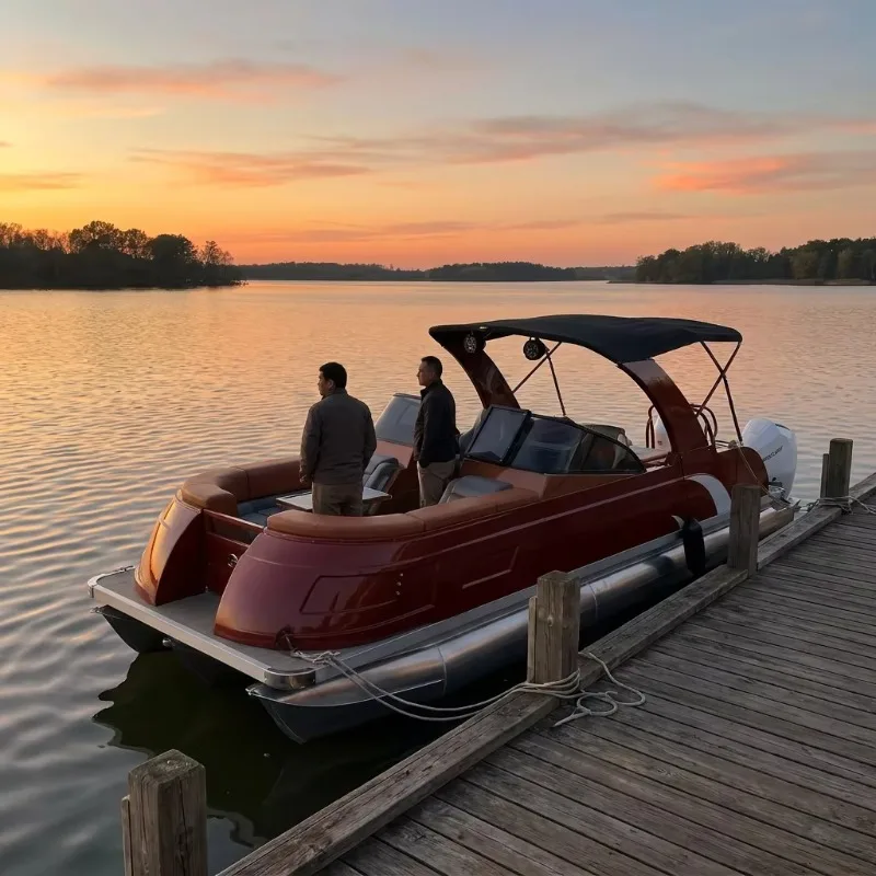 25Ft 7.6m Welded Aluminum Outboard Pontoon Boat Sports Yacht With Complete Interior For Family Gathering Fishing Leisure