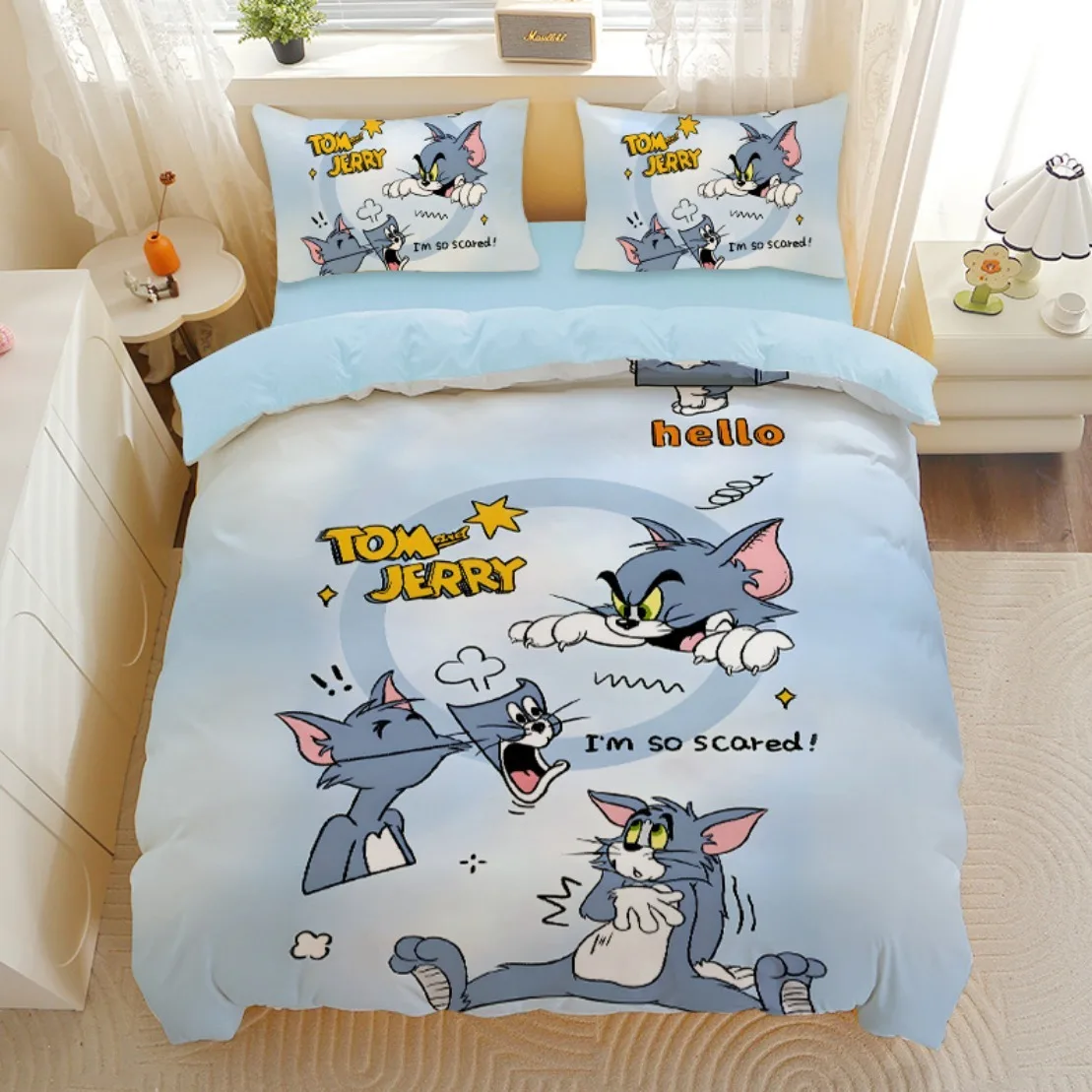 Tom e Jerry Cartoon Duvet Cover, conjuntos de cama Disney, capas de edredão fronhas, quarto para crianças, presentes