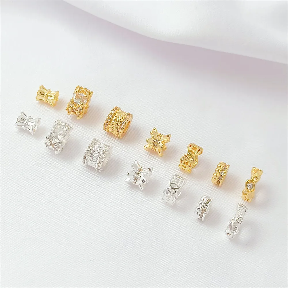 14K Copper Plated Thick Silver Slightly Zircon Beads Wheel Spacers Running Rings Diy Handcrafted Bracelet Loose Beads Accessorie
