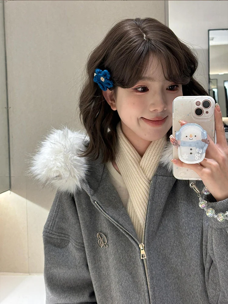 

Retro American Hooded Coat Women's Loose Casual College Style Sweatshirt with Fur Collar Autumn New Arrival