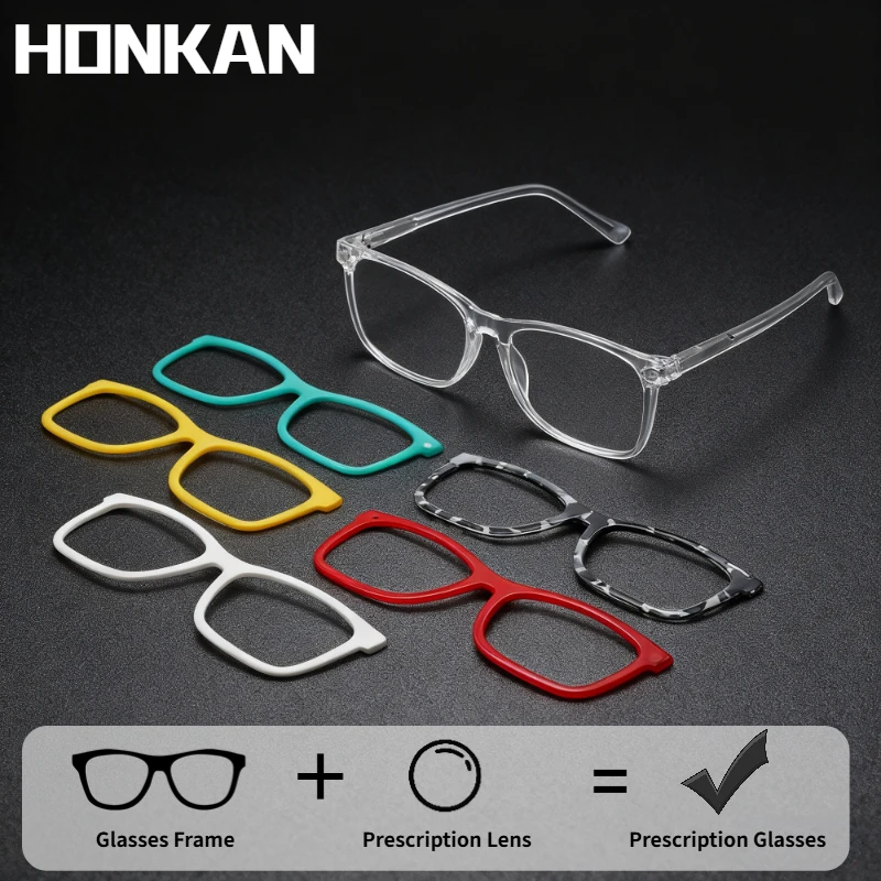 

HONKAN No Lens Magnetic TR90 Glasses Frame Clip On Polarzied Sunglasses Reading Glasses Women Optical Prescription Eyeglasses