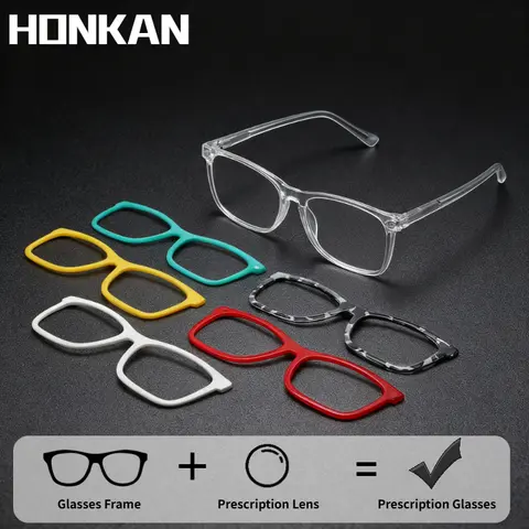 HONKAN No Lens Magnetic TR90 Glasses Frame Clip On Polarzied Sunglasses Reading Glasses Women Optical Prescription Eyeglasses
