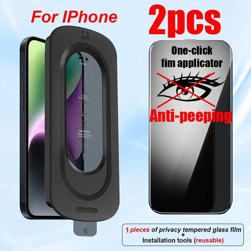 Für iPhone 16 Sichtschutzfolie 15 14 13 12 11 PRO MAX Gehärtetes Glas Anti-Spionage-Folie 1 Stück Sichtschutzfolie + Installationswerkzeuge