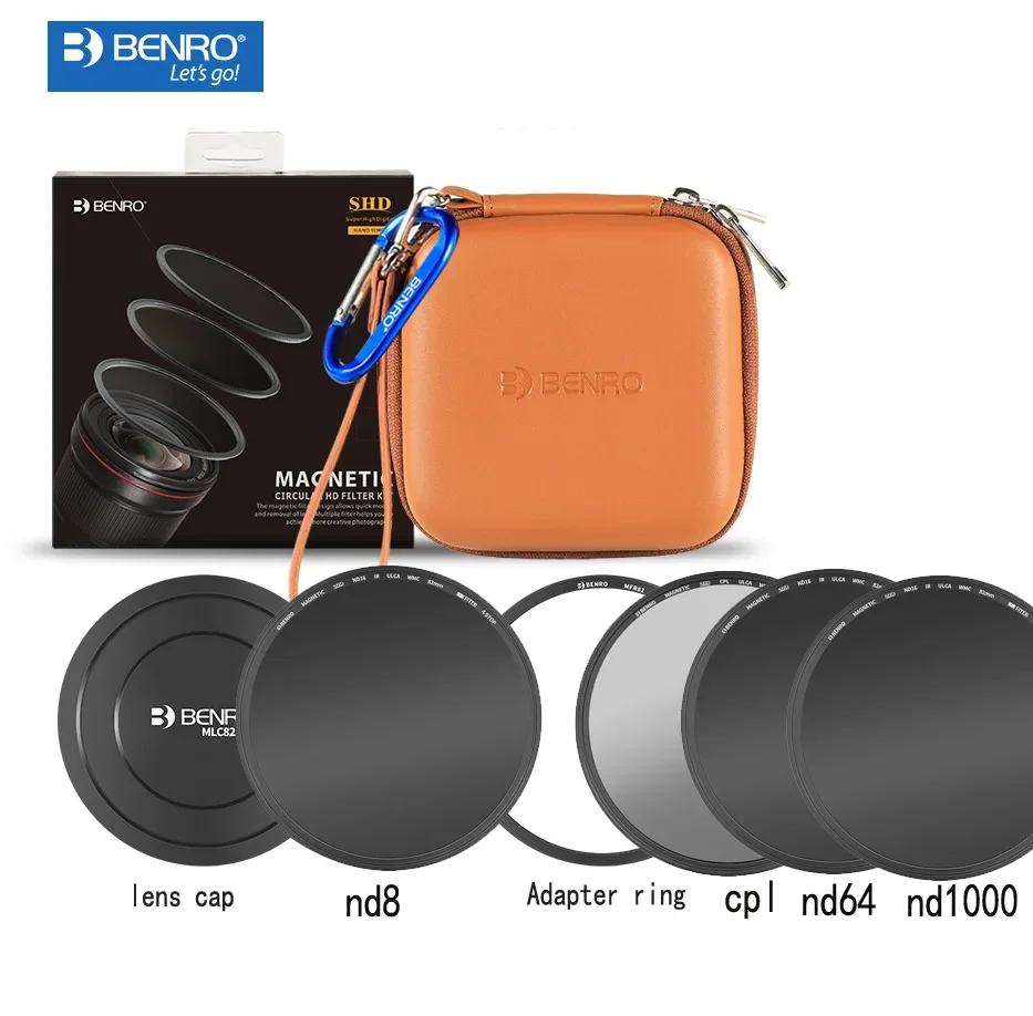 Benro 82mm 77mm 67mm  Magnetic Circular kit ( cpl+nd64+nd1000+nd8+Magnetic  Adapter Ring+ Filter Pouch+Lens Cap) filter