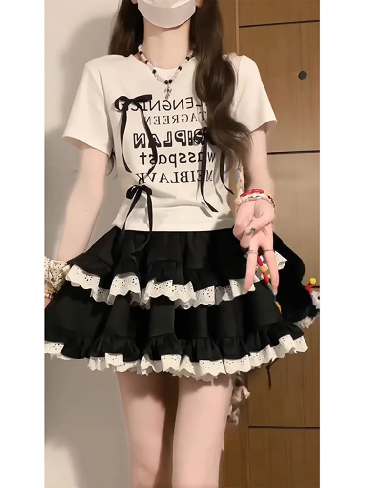 Bla الدانتيل لصق الباليه Sle ort f طول تنورة منتفخة للنساء الربيع الصيف كعكة تنورة عالية الخصر ألف خط صورة ظلية