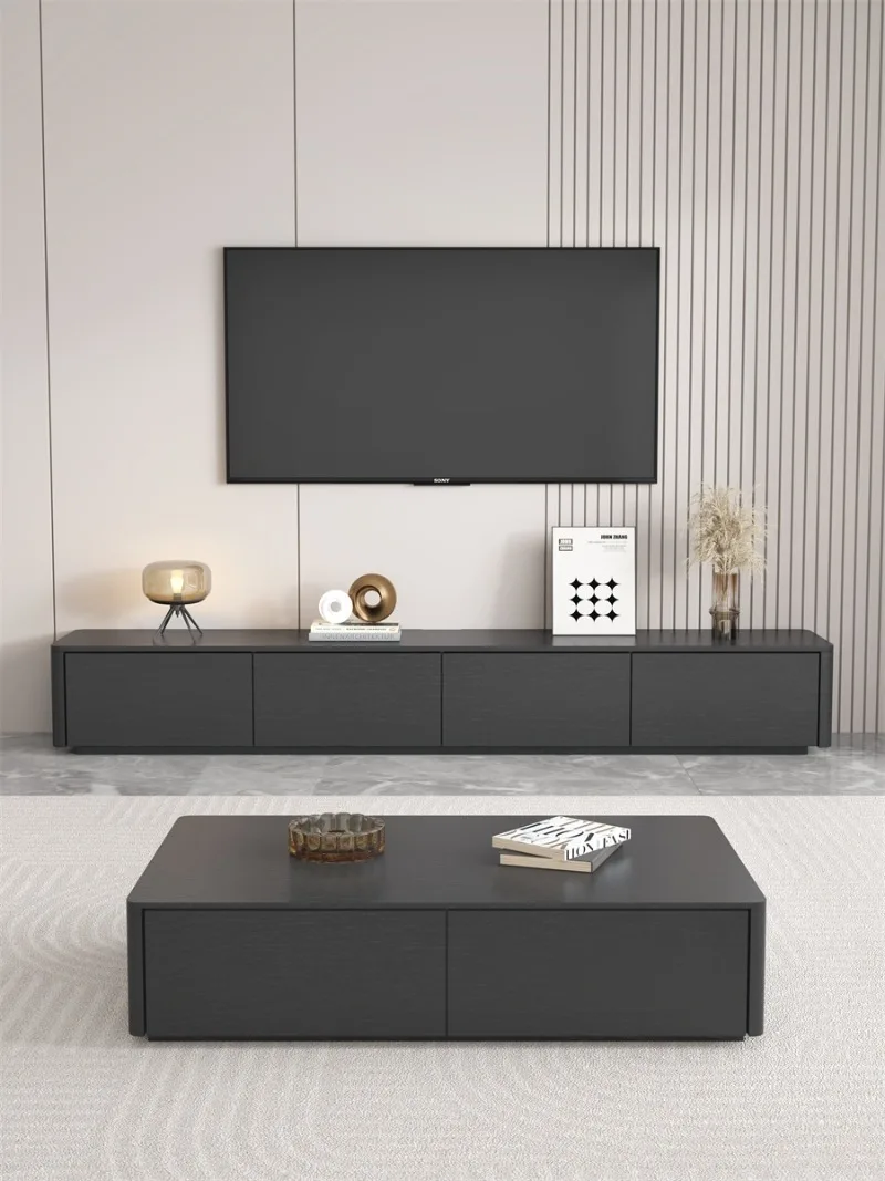 Nordic solid wood TV cabinet modern simple coffee table black minimalist small apartment living room high floor TV cabinet