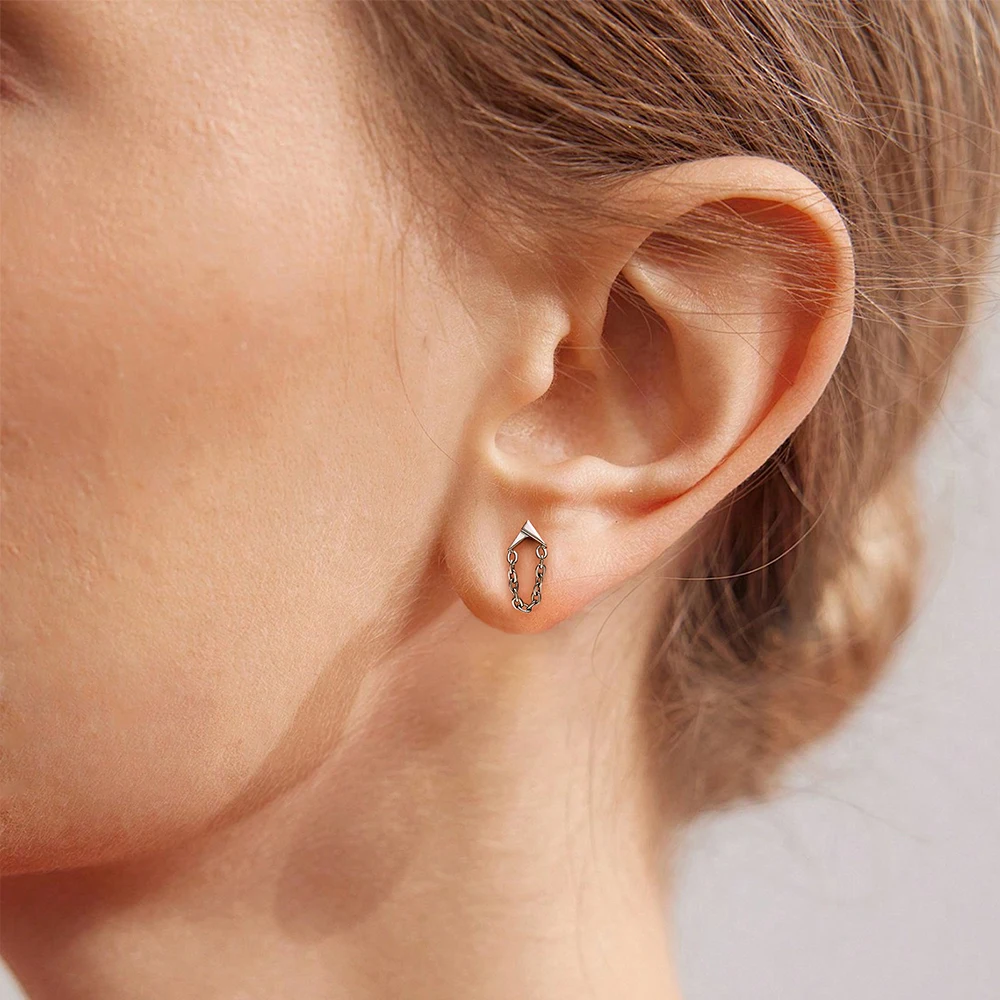 ASTM F136 Titanium Ear Cartilage Earrings Internal Thread 16G Hidden Helix Stud CZ Drape Chain Flat Back Tragus Piercing Jewelry