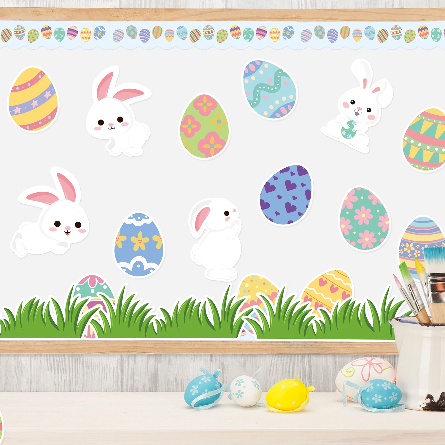 139pc Spring Resurrection Easter Egg Bulletin Board Cardstock Set School Blackboard Decoration Classroom DIY Wall Decor Supplies